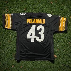 Reebok On Field Troy Polamalu #43 NFL Pittsburgh Steelers Black Home Jersey 48